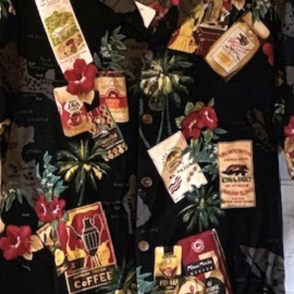 Hilo Hattie Black Kona Coffee Theme Hawaiian Shirt - Size Small EUC - Picture 3 of 4